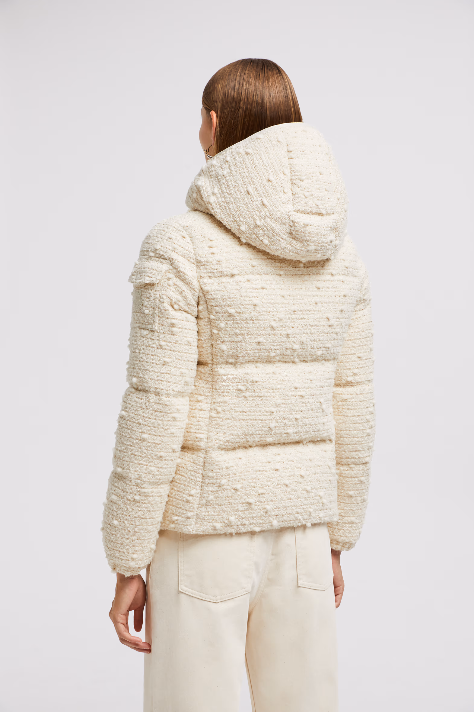 Fourmines Hooded Tweed Short Down Jacket Women White Ivory Moncler 5